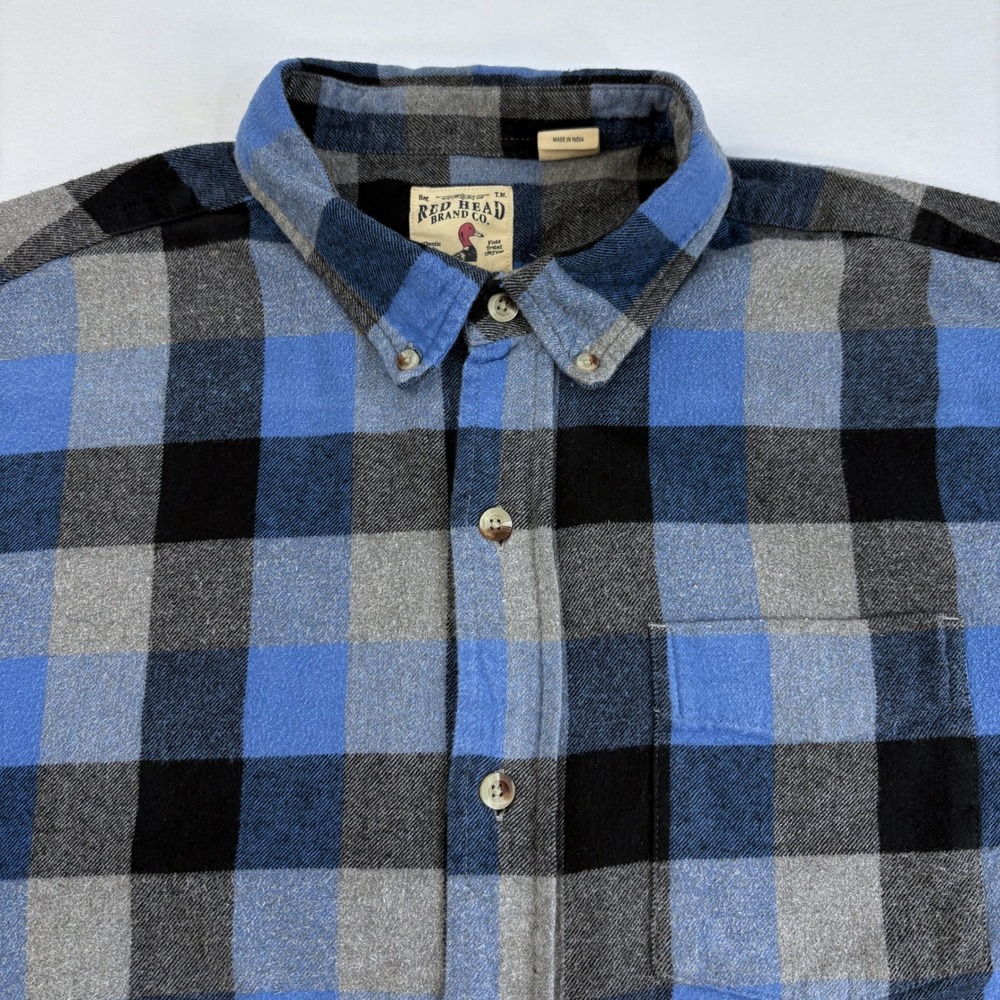 Red Head Brand Co Mens XL Heavy Flannel Shirt Blue Grey Plaid Button Down